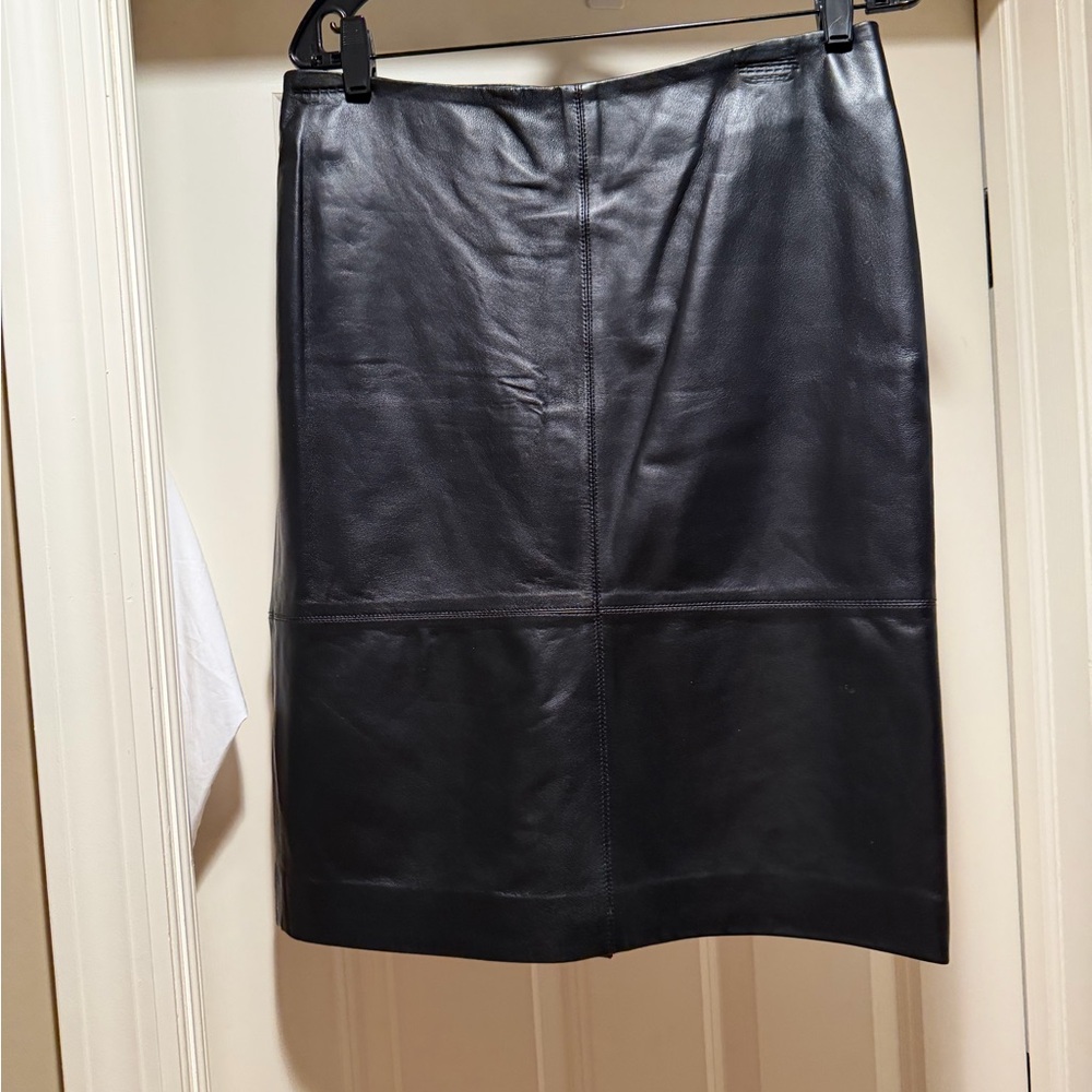 Talbots Elegant Genuine Leather Black Pencil Skirt